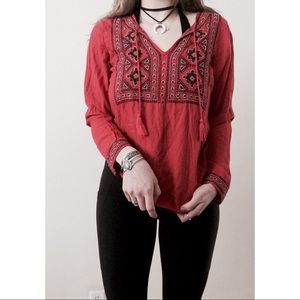 Embroidered Lucky Brand Boho Peasant Blouse Top
